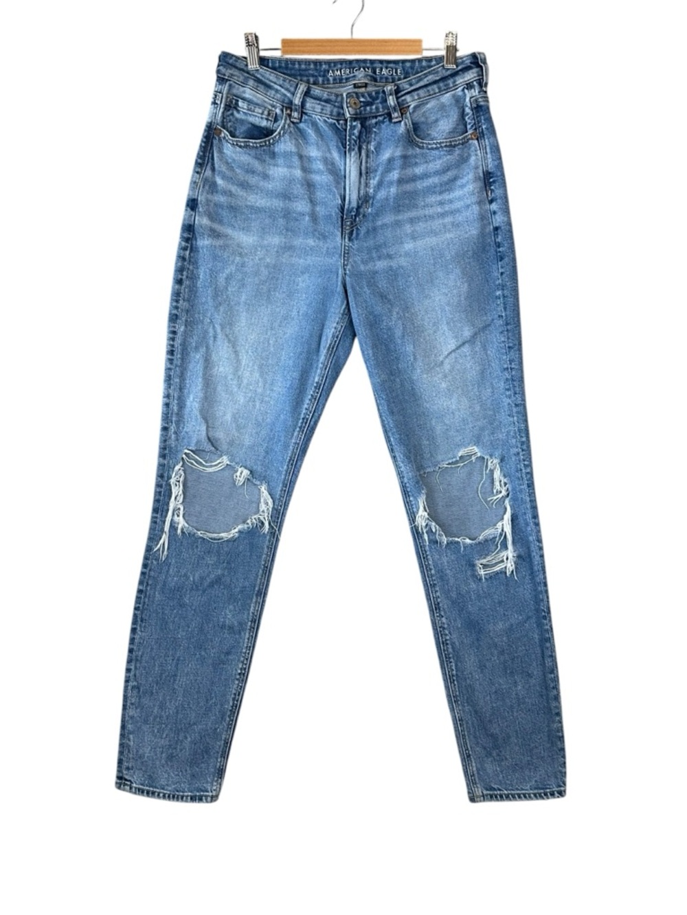 American Eagle Jeans Womens 8 X Long High Rise Mom Jean Distressed Denim